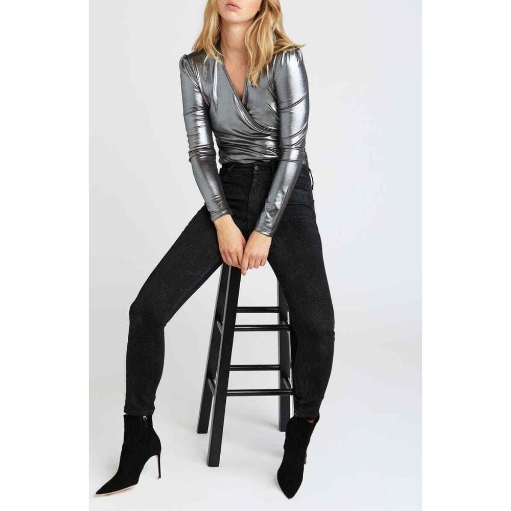 Joe's Metallic Jersey Top Silver Lame ( L  )